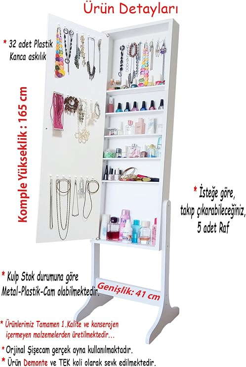 Star Disassembled Stand Mirrored Jewelry Cabinet Gift Multi-Purpose Jewelry Cabinet White