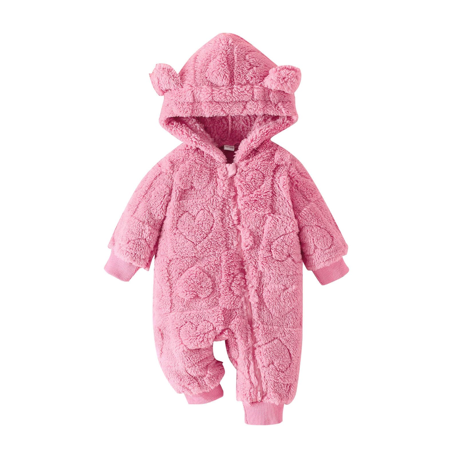 Manteau Combinaison Polaire Bebe Fille 0-18 Mois Hiver Chaud Grenouillere Bebe Fille Flanelle avec Capuche Oreille de Ours Vetement Bebe garçon Naissance Body zippé Peluche