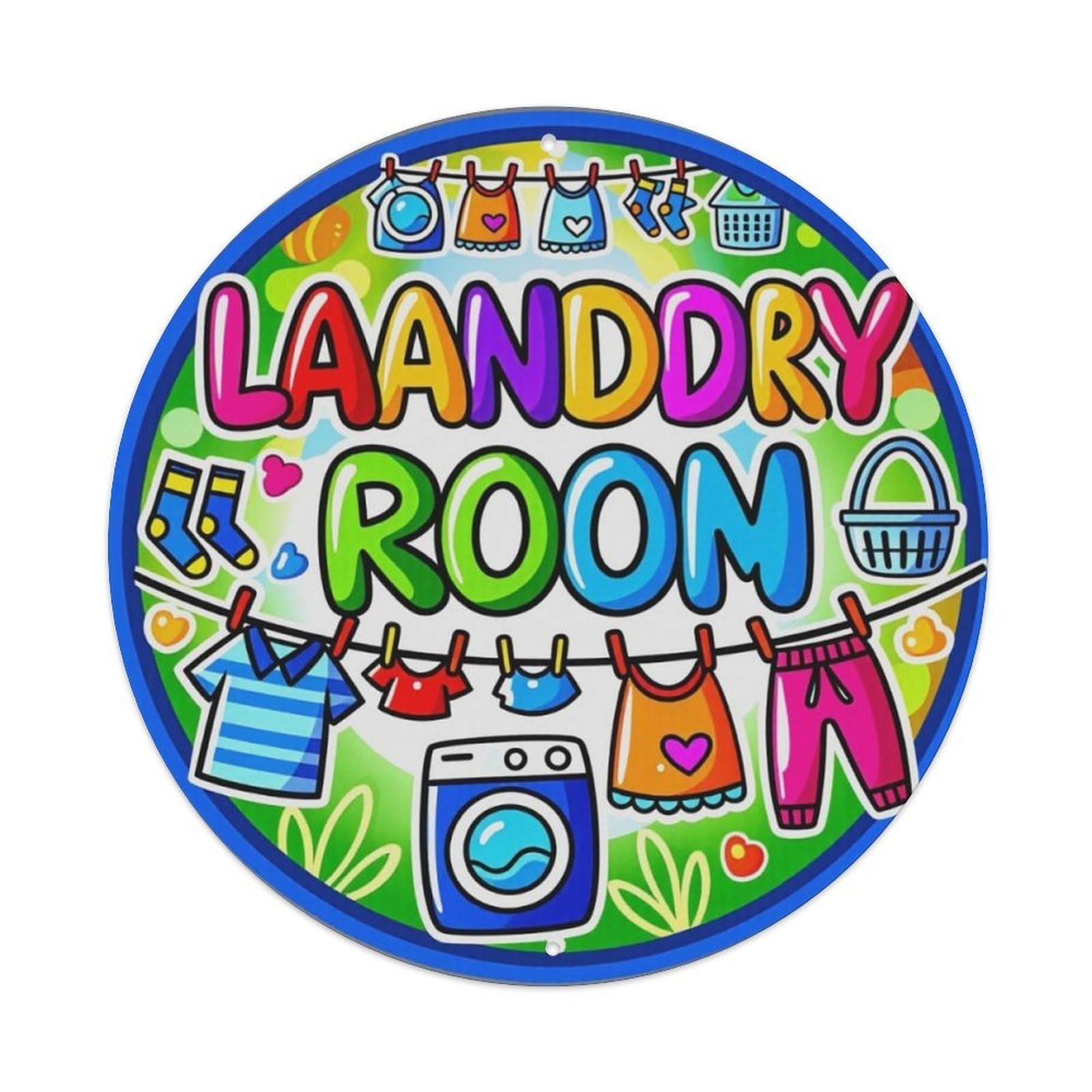 Colorful Cartoon Laundry Room Round Decor Sign Vintage Aluminium Metal Sign, Retro Wall Decor for Home, Bar, Garage & Farmhouse 20x20cm