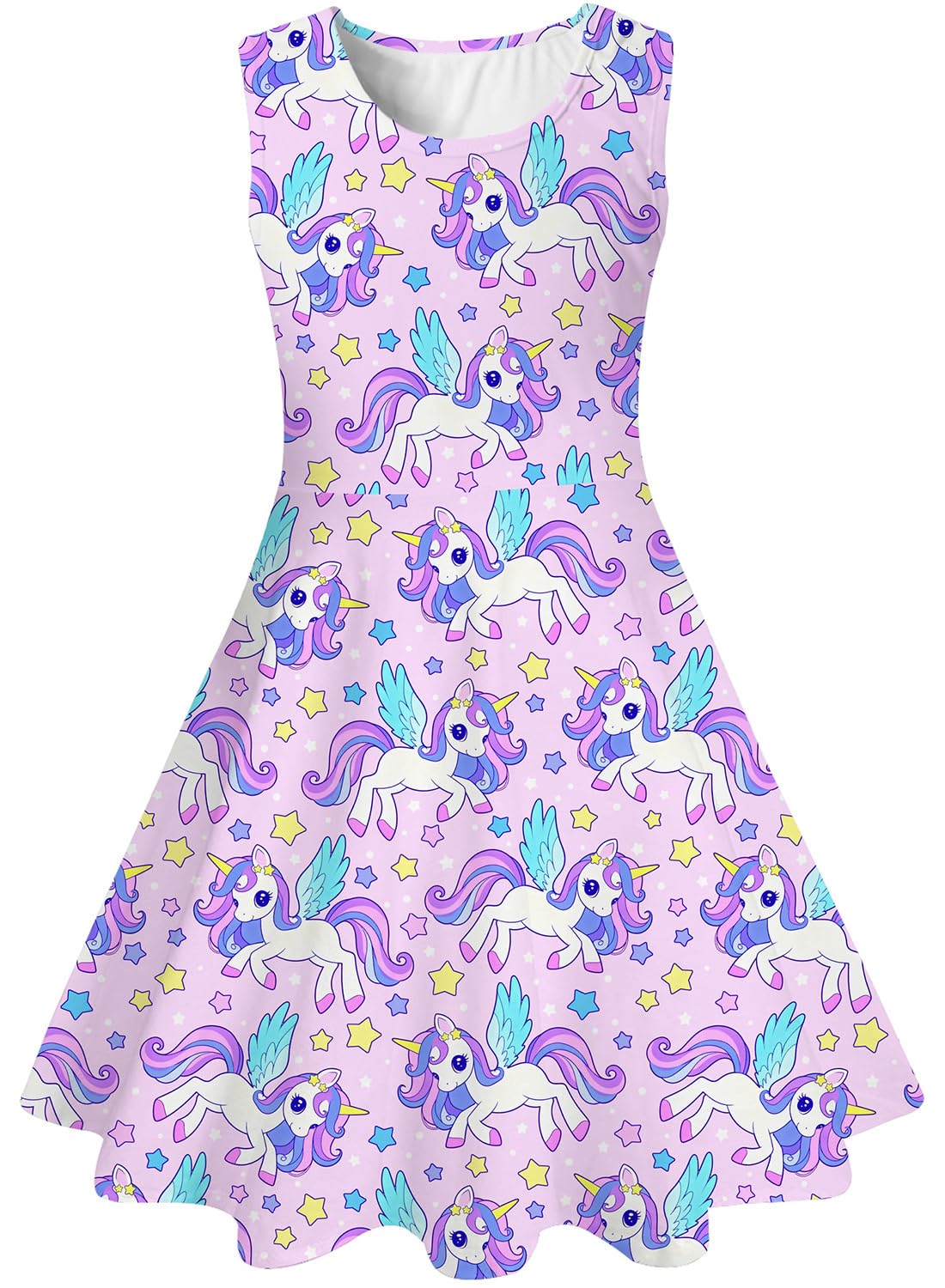 kids4ever Mädchen Kleid Ärmellos Sommerkleid Rundhals A-Linie Swing Kleid Meerjungfrau Galaxie Prinzessin Party Geburtstag 4-12 Jahre