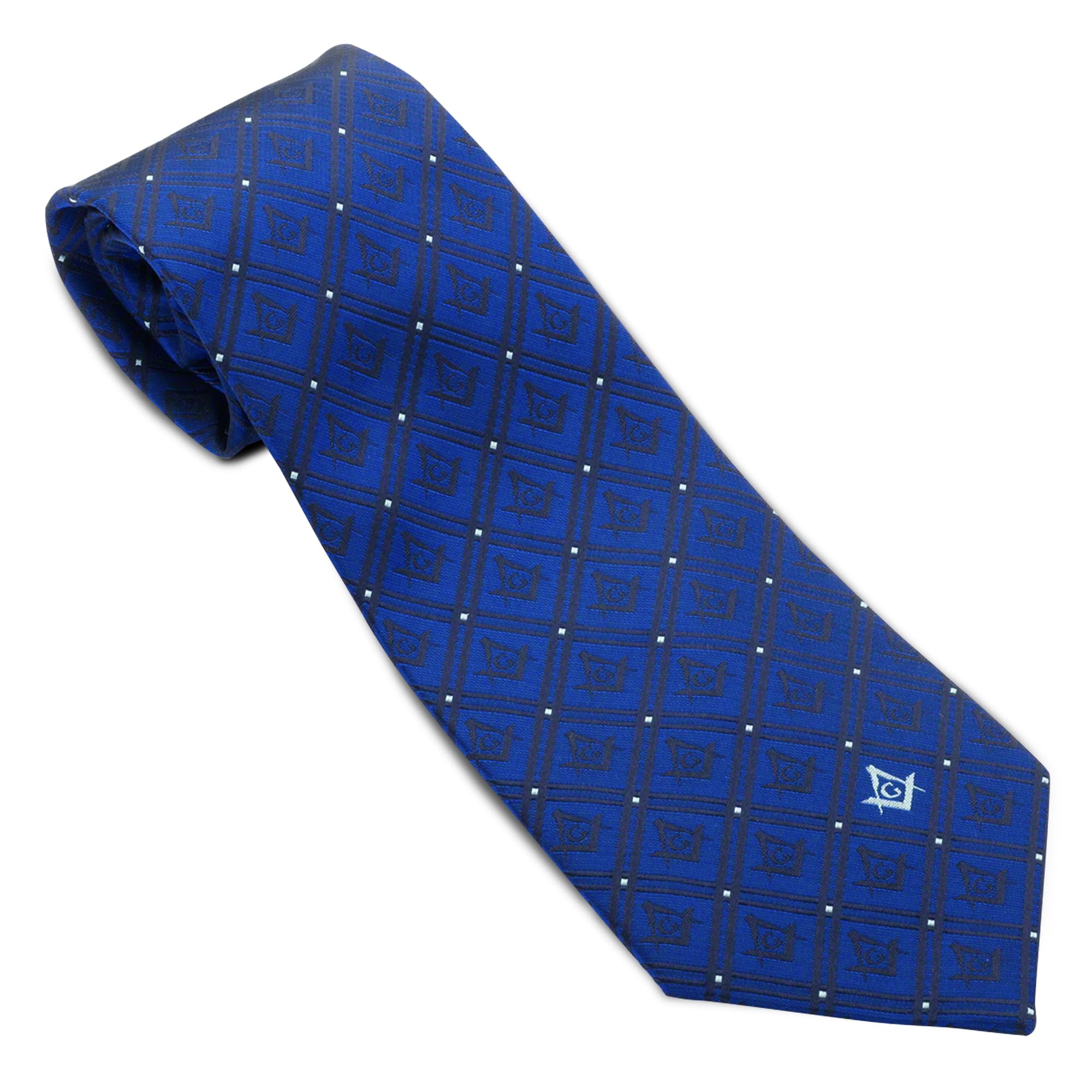 The Masonic Collection Men's Blue - Silk Woven Tie - Square And Compass With G - Hand Finished - Freemason Gifts For