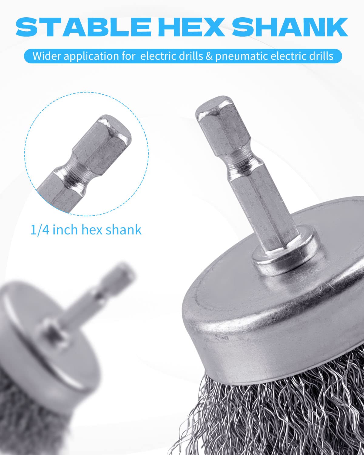 60 Pack Rocaris Carbon Steel Wire Wheel Brush Set - Cup, Wheel, and Pen Brushes With 1/4-Inch Hex Shank for Rust Removal, Corrosion and Scrub Surfaces