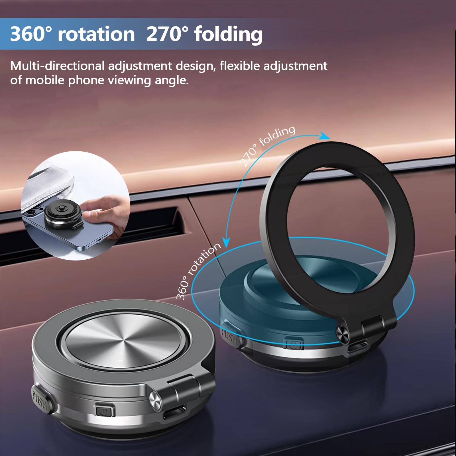 Maggrip Pro 360 2.0, soporte magnético giratorio de 360° para teléfono móvil, potente soporte magnético para teléfono móvil (negro)