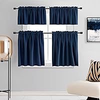 Vista 5 de DONREN Paneles de cortinas opacas escalonadas de 24 pulgadas de largo, color azul marino, para ventanas pequeñas, con aislamiento térmico