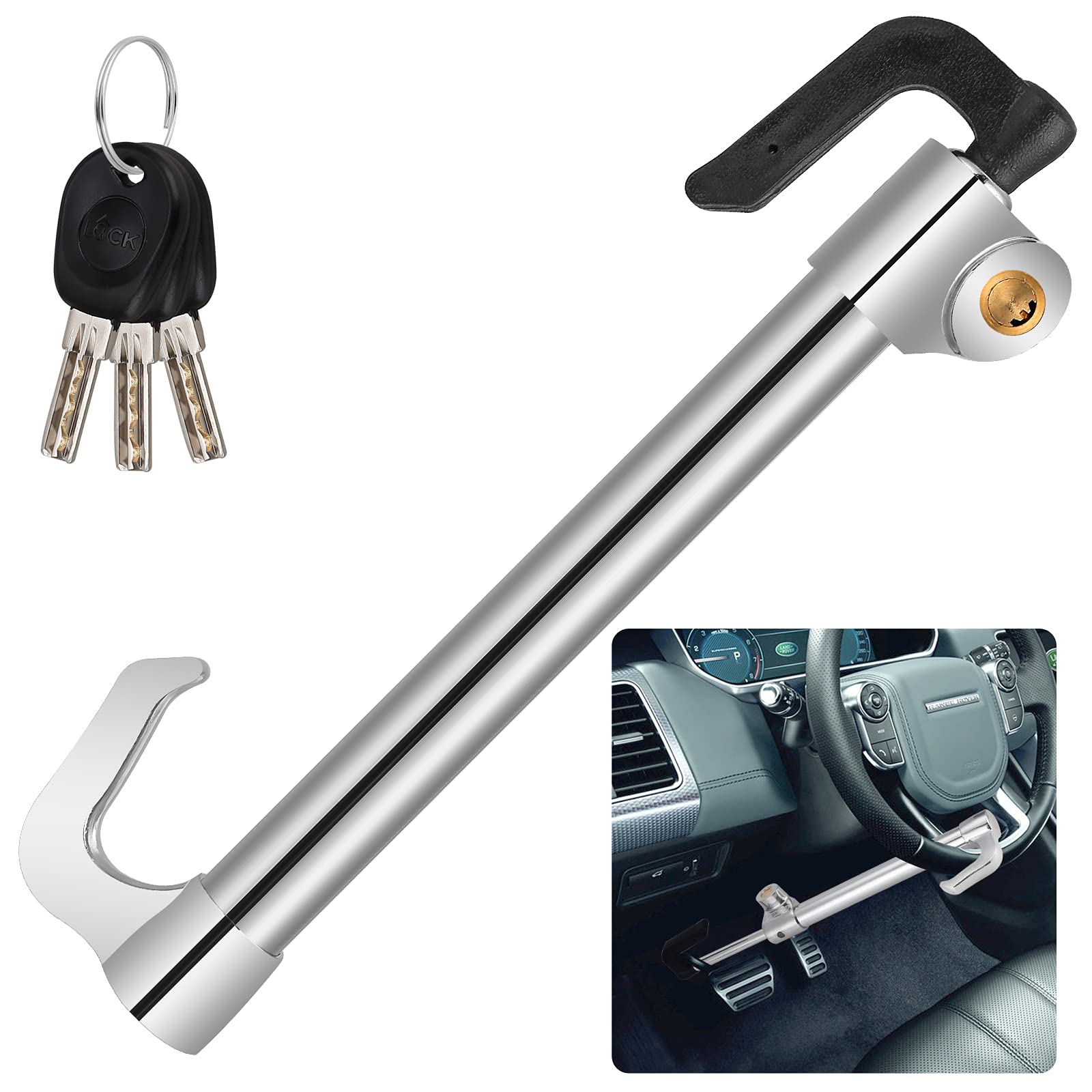 Antivol Volant Voiture - Universel Serrure de Volant,Canne Antivol Voiture,Bloque Volant Auto avec 3 Clés,FabriquÉ en Acier Inoxydable, pour Auto/Truck/SUV/Van