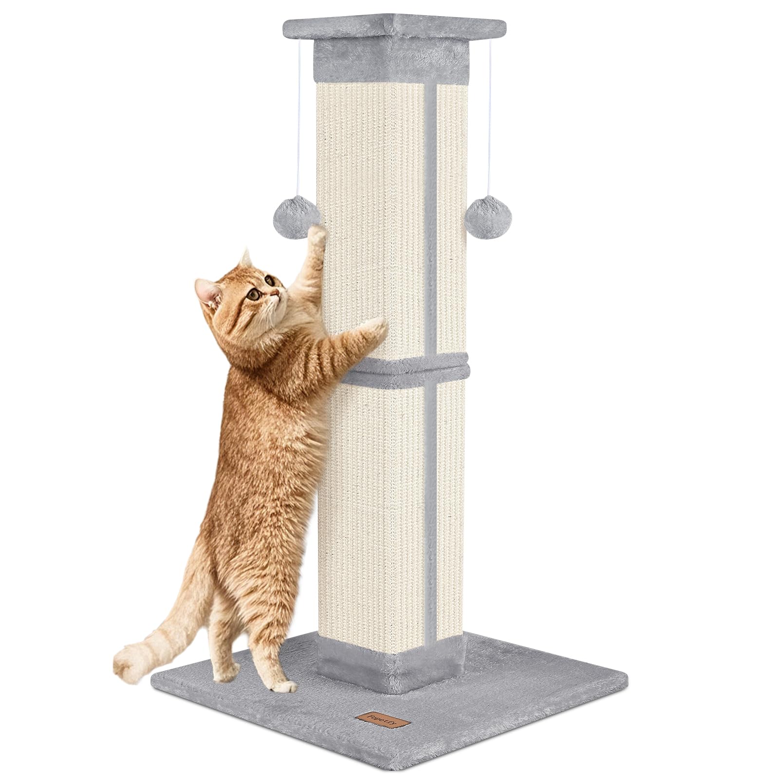 Fopetfy Cat Scratching Post 33 inch for Indoor Cats, High Cat Scratch Post Grey, Cat Tree for Full-Body Stretching, Protect Your Furniture