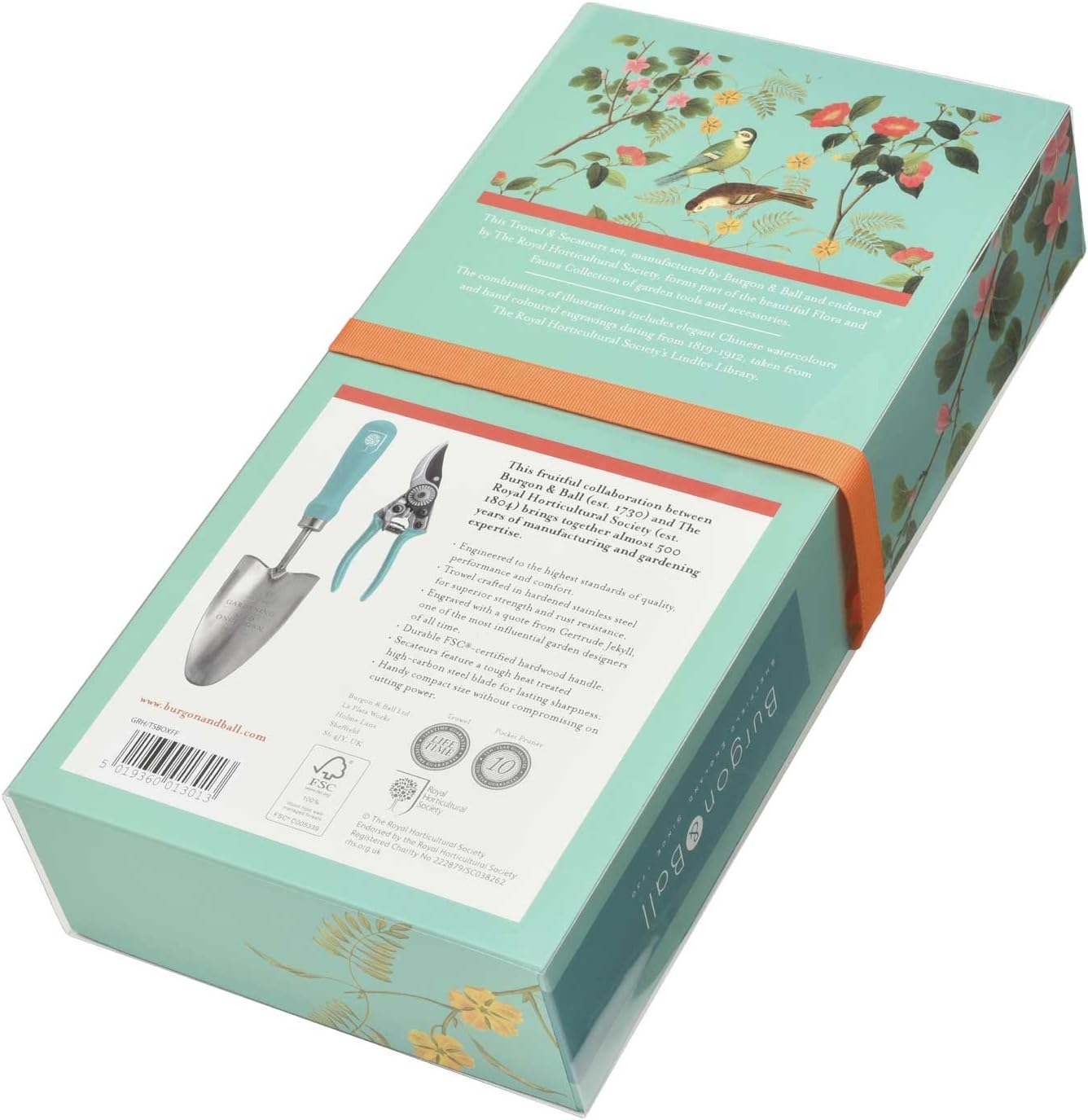 Burgon & Ball RHS Flora & Fauna Garden Trowel & Secateurs Set, Green