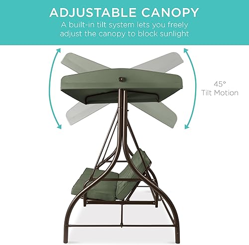 Miniatura 5 de Best Choice Products Toldo convertible grande de 3 asientos para exteriores, hamaca de patio, silla de descanso para porche, patio trasero con cama