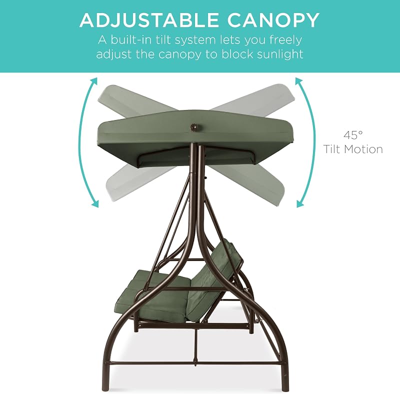 Best Choice Products 3-Seat Outdoor Large Converting Canopy Swing Glider, Patio Hammock Lounge Chair for Porch, Backyard w/Flatbed, Adjustable Shade, Removable Cushions - Midnight Green image 5