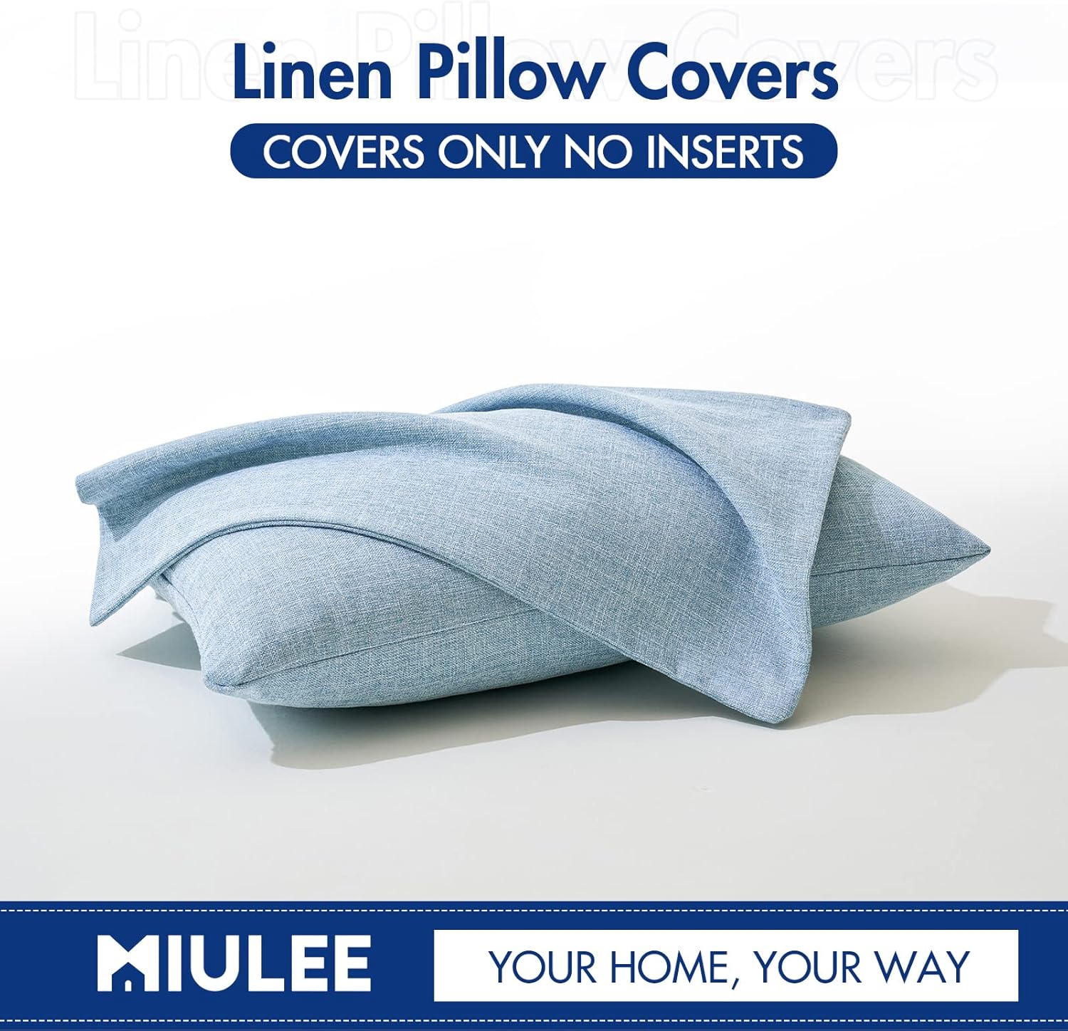 MIULEE Pack of 2 Decorative Linen Burlap Textured Pillow Covers Farmhouse Boho Accent Lumbar Pillowcases Spring Coastal Home Decor for Couch Sofa Bedroom Living Room 12x20 Inch Light Blue - Image 6