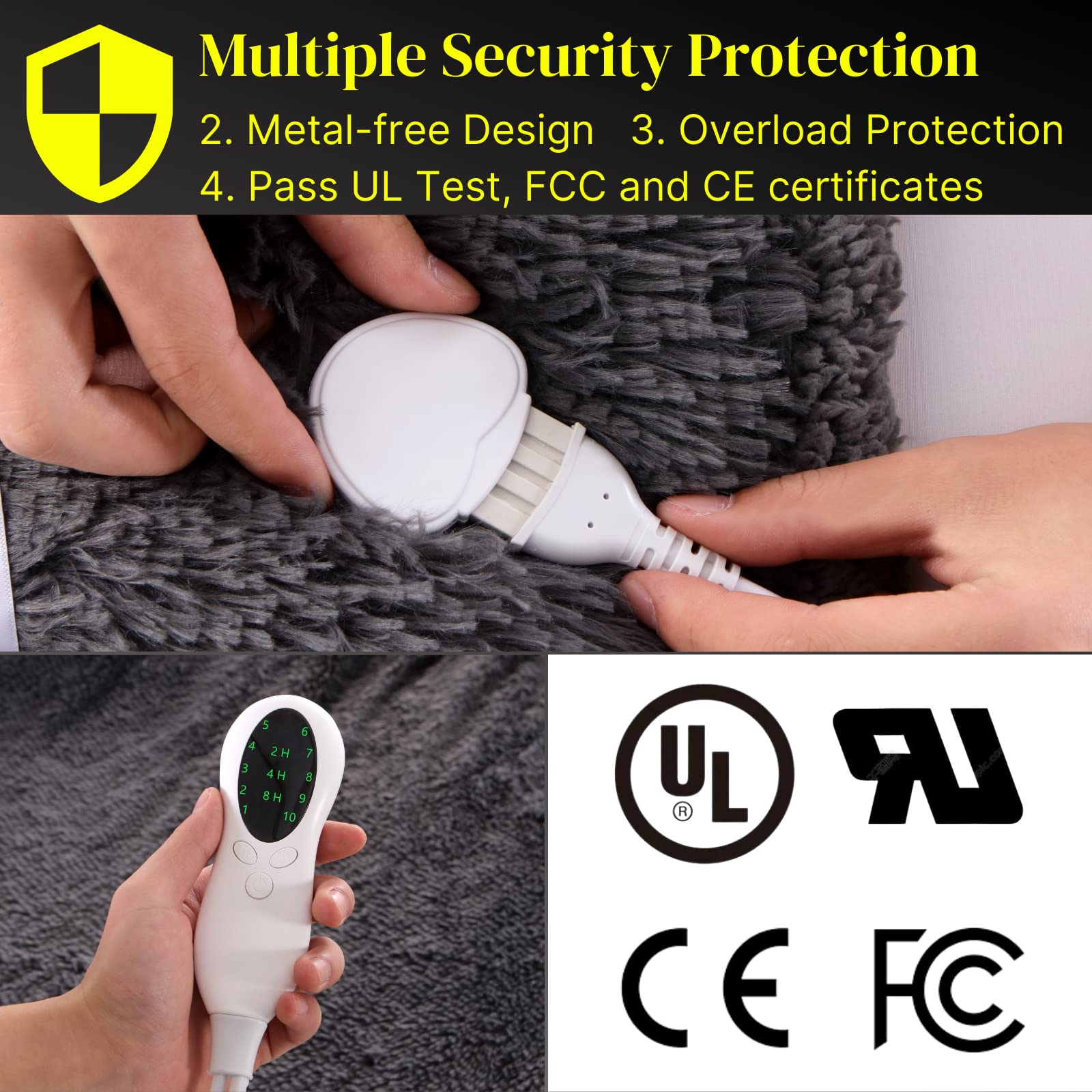 Arcticbear High-Power Stitchless Faux Fur Electric Blanket Queen/King, Heated Blanket Sherpa,10 Fast Heating Blanket,2-8h Auto Off Plush Heated Blanket Queen Electric Blanket Dual Control,84x90 Grey