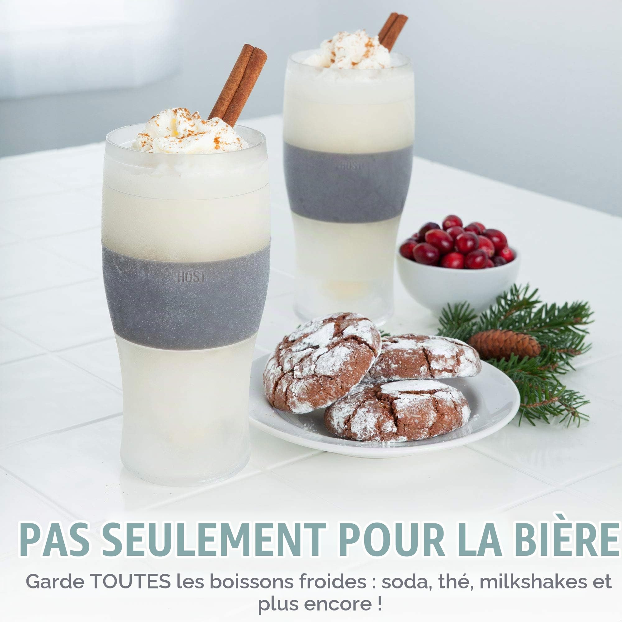 Host Freeze - Lot de 2 Verres à bière de 47 cl, Verres à Pinte à Double paroi Plastique Contenant Un Gel réfrigérant, Gris