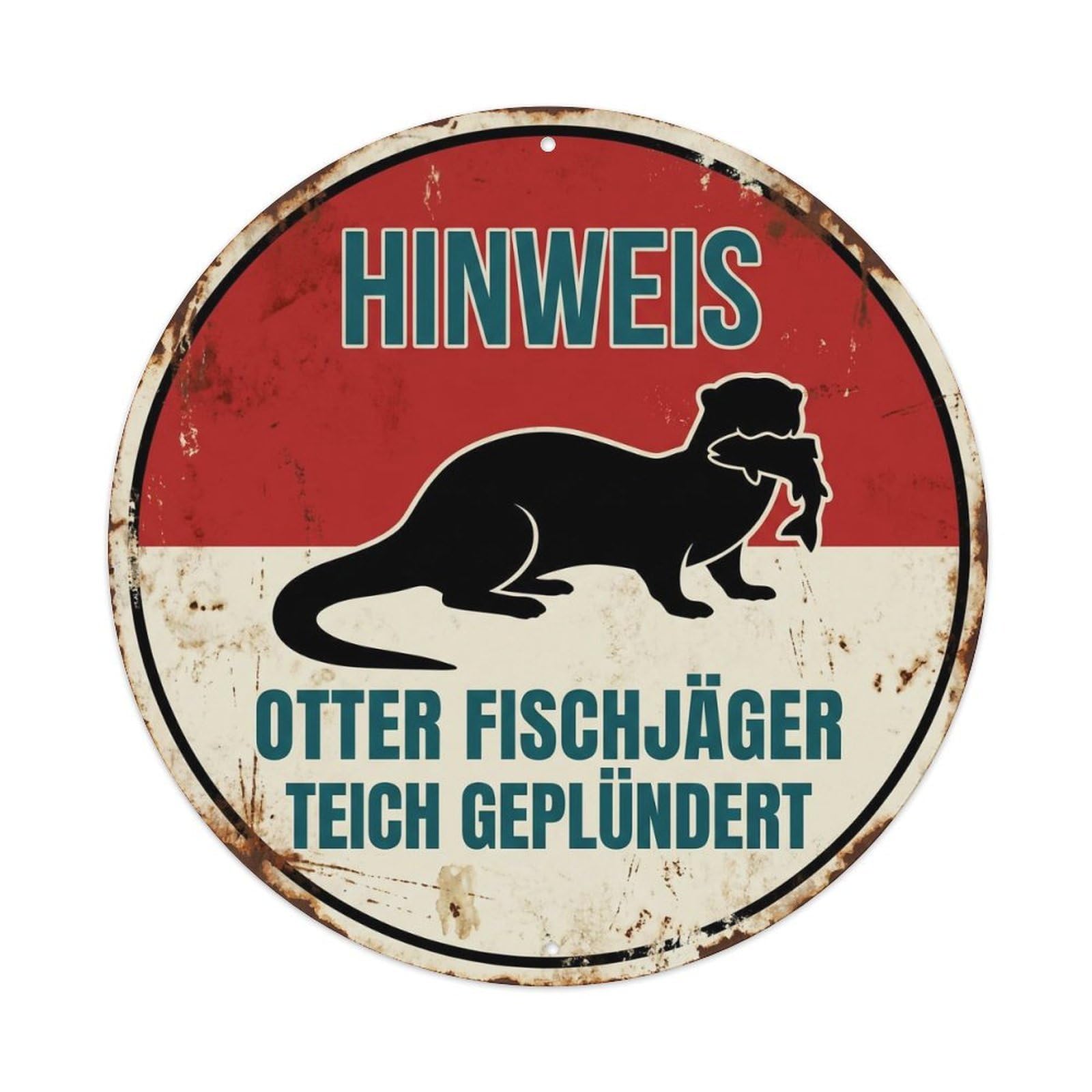 Fqcyn Style Grumpy Otter Fish Hunter Metal Tin Sign Plaque Wall Decor For Cafe, Club Bar, Office, Home Garden Round Metal Poster 8X8inch