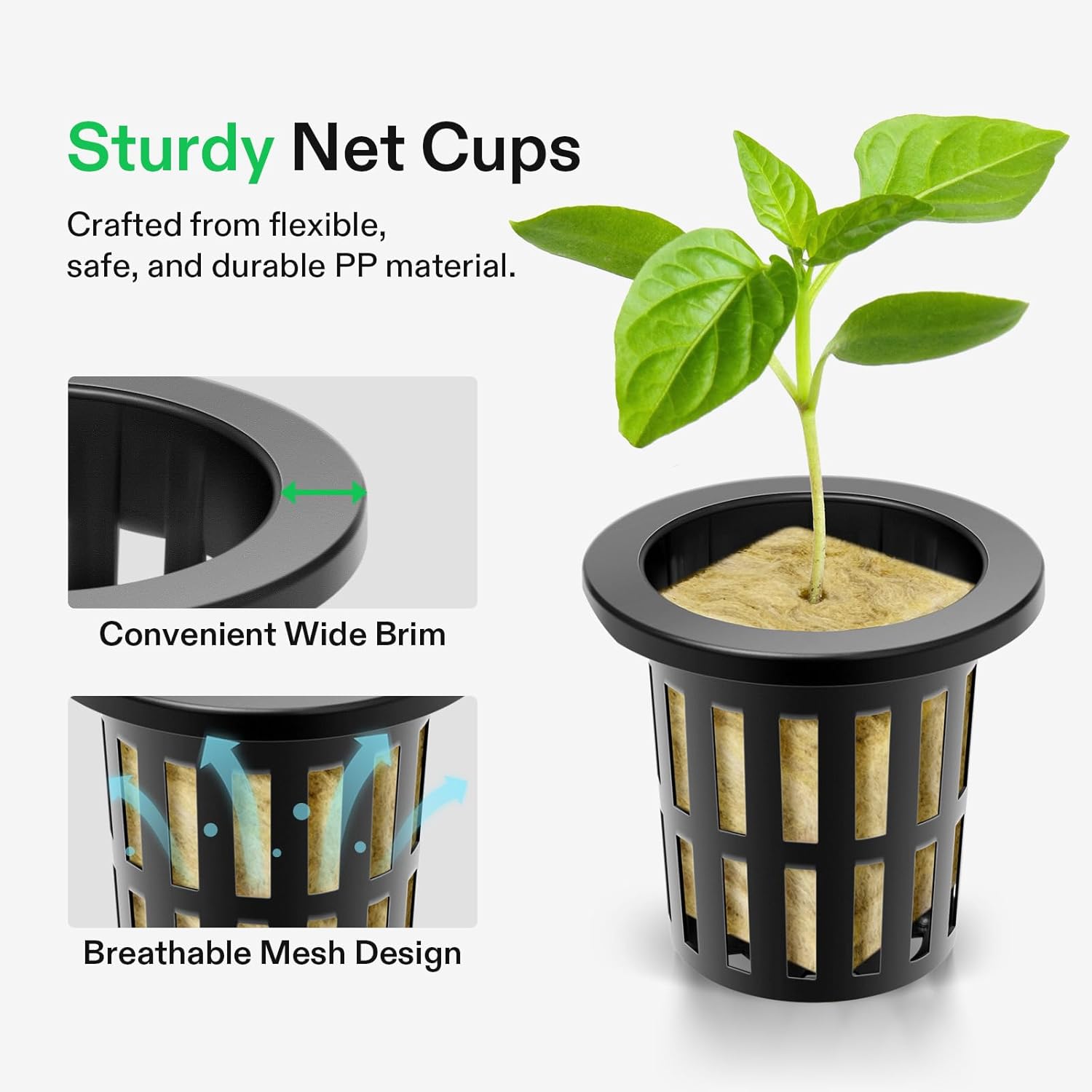 VIVOSUN 72 Rockwool Cubes & Net Pots Set for Hydroponics, 1.2” x 1.2” x 1.6” Cubes, 72 Plugs & 72 2” Net Cups for Hydroponic Growing, Seed-Starting, Cloning, Tower Gardens (Pack of 2)