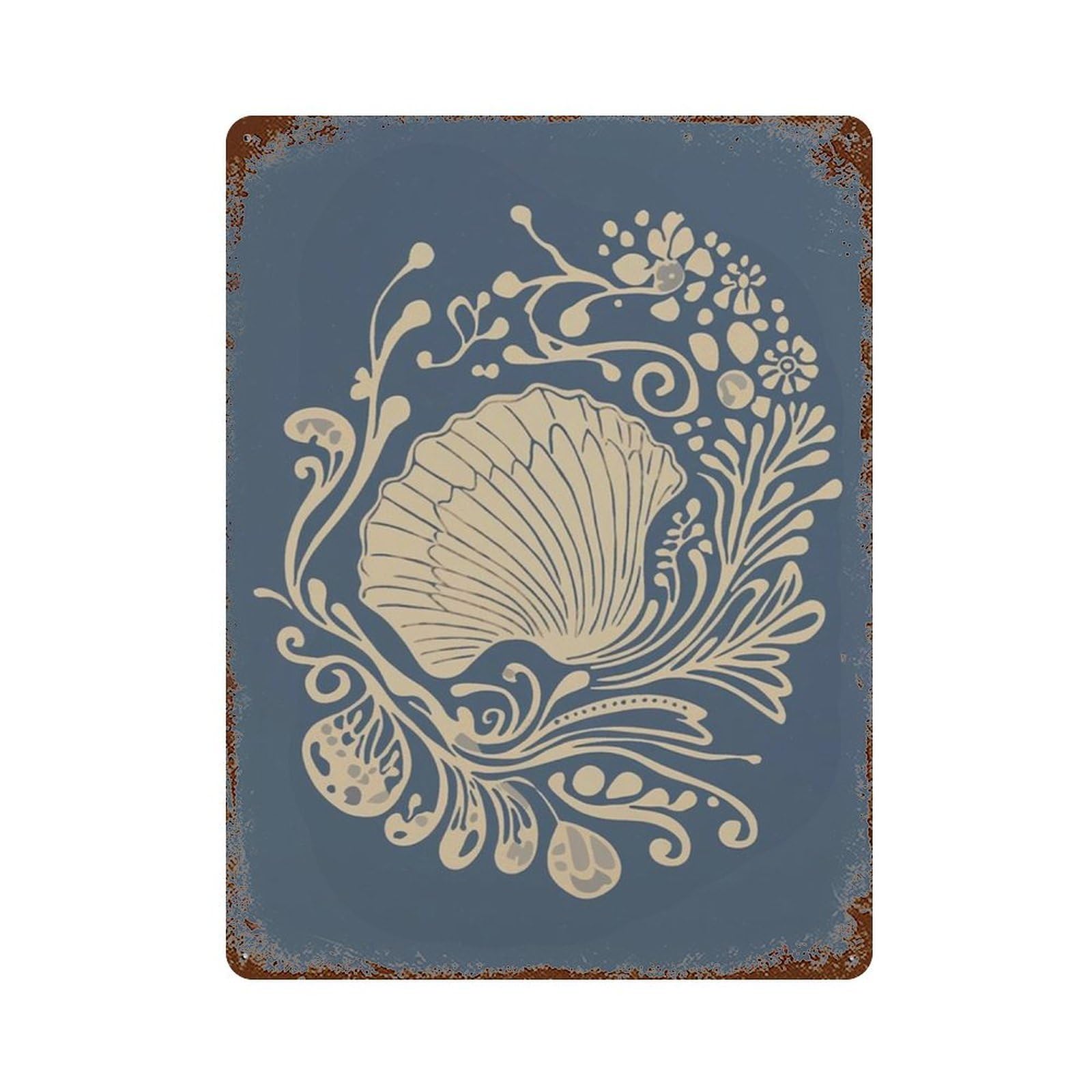 xiaoxiaoshen Seashell Coastal Shell With Ocean Botanical Nautical Beach House Wall Decor Art Metal Tin Poster Modern Home Decor Art Home Bar Shop Decorations Vintage Sign 40x30cm