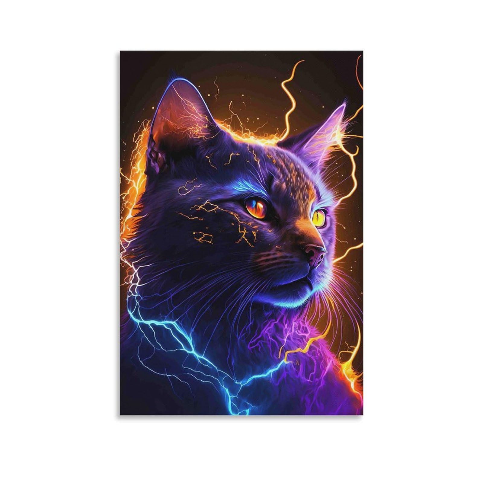 DHBANEIOK Electric Cat Art Poster Artwork Canvas Prints Picture Modern Wall Art Picture Wall Hanging for Bathroom Wall Decor 16x24inch(40x60cm)