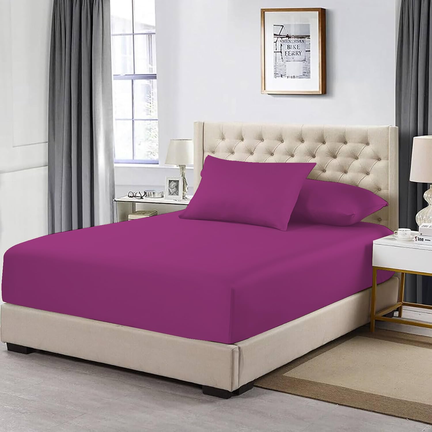 MistyMorning Extra Deep Fitted Sheet 16''/40cm, Egyptian Cotton bed sheets with 200 Thread Count