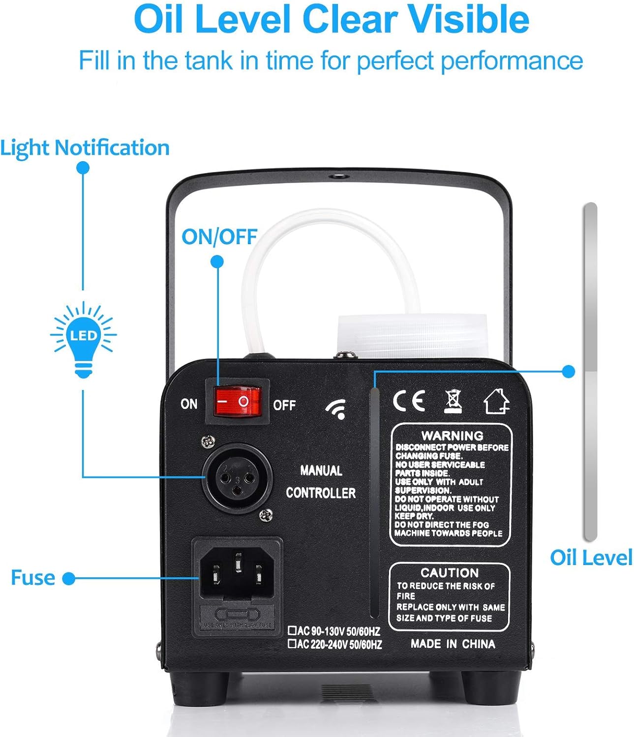 Fog Machine, Vangoa LE-500W Smoke Machine with 3 RGB LED Lights, Wireless Remote Control, Portable & Fast Heating, 0.25L Capacity : Musical Instruments