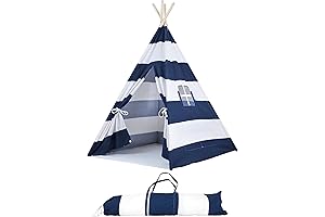 Natural Cotton Canvas Teepee Tent for Indoor & Outdoor Use (Blue)