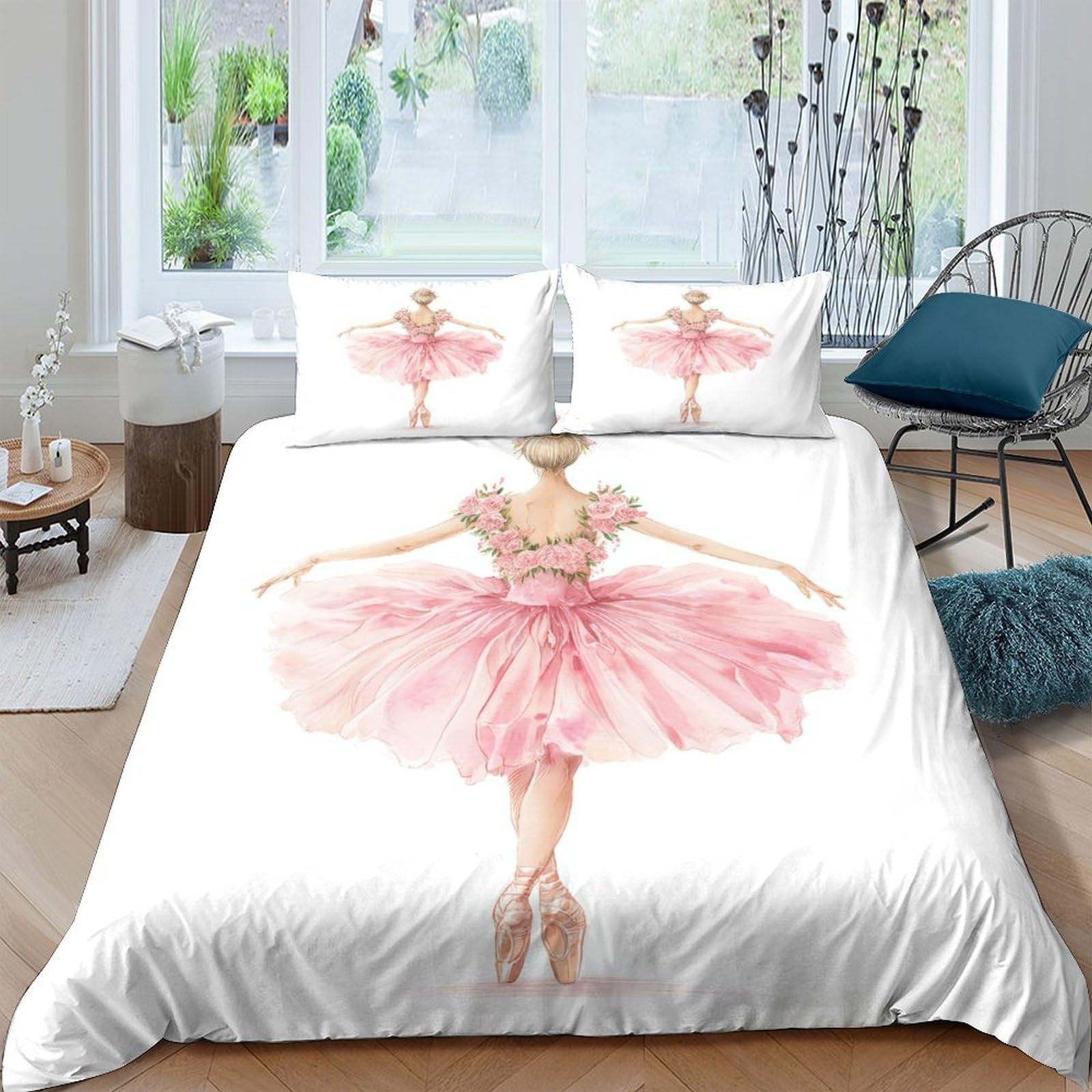 Ctjqhvkz Style-6 3D Printed Ballerina Pink Tutu Fitted Sheet Microfiber Soft Bed Cover Anti-Slip Washable Bedroom Decor Mattress Protector Single（135X200cm）