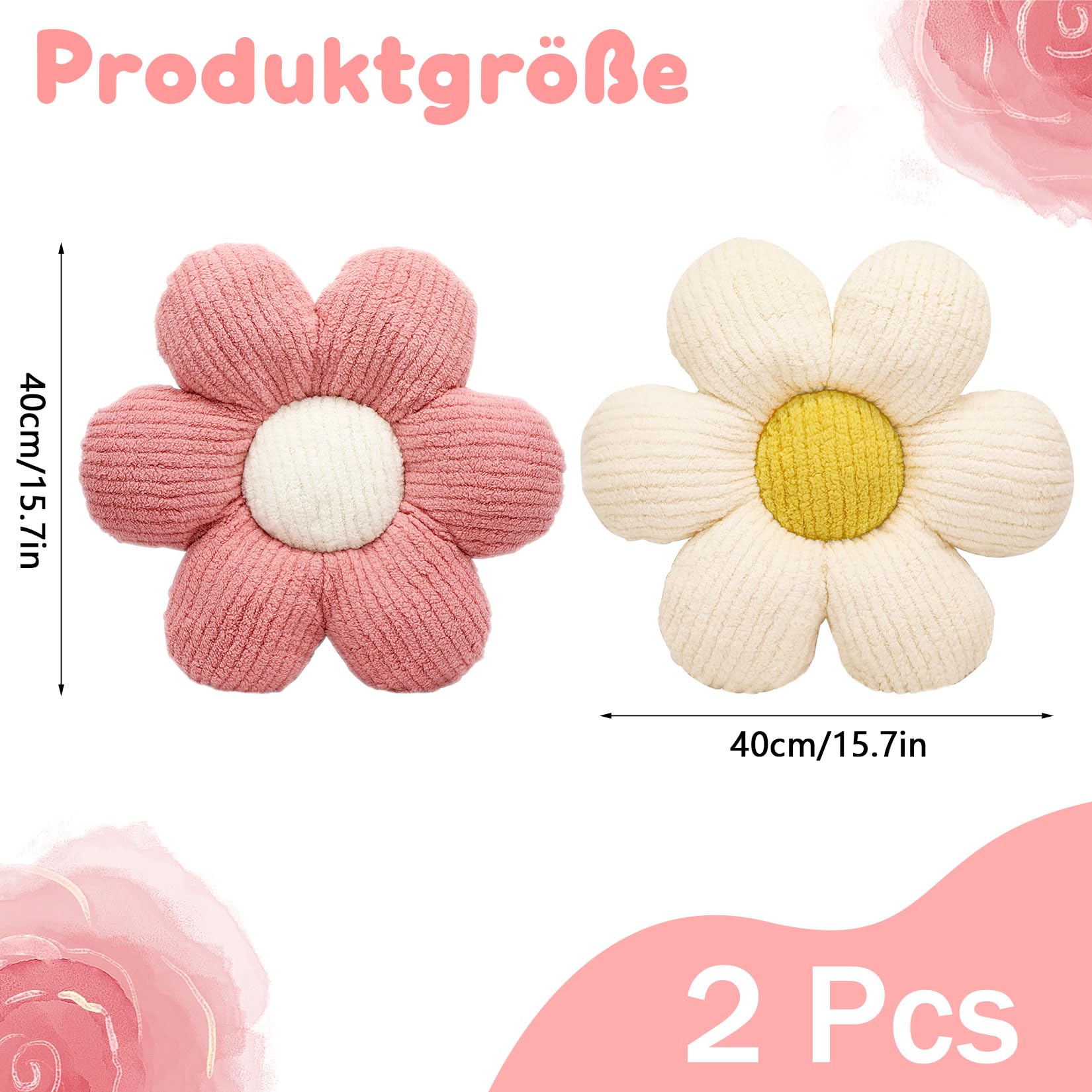 Idota 2 Stück Blumenkissen, 40 x 40 cm Kissen Blumen Niedliche Dekor Kissen Kinderzimmer Tatami Blumenförmiges Blumensitzkissen Plüsch Bodenkissen Weiches Blütenblattkissen für Auto Bett Sofa Boden