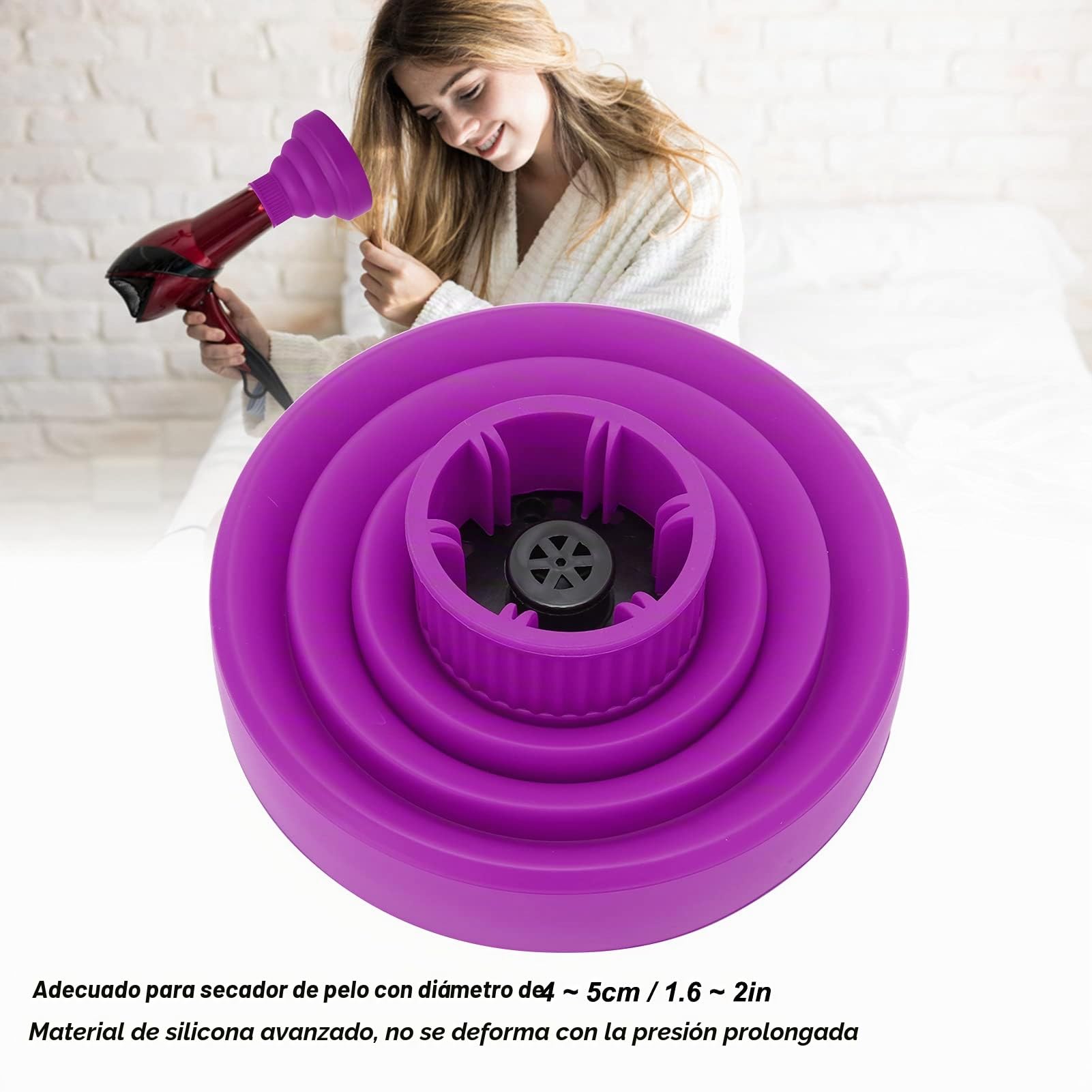 Accesorio Difusor para Secador de Pelo, Difusor Universal Plegable para Secador de Pelo, Soplador Plegable Portátil, Adecuado para 1,6-2 Pulgadas de Diámetro, para Rizos (PURPLE)