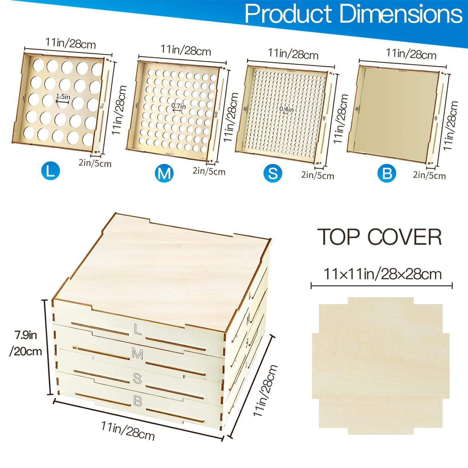 Genérico Wooden Building Bricks Sorter - Four Tray Storage Organizer Box