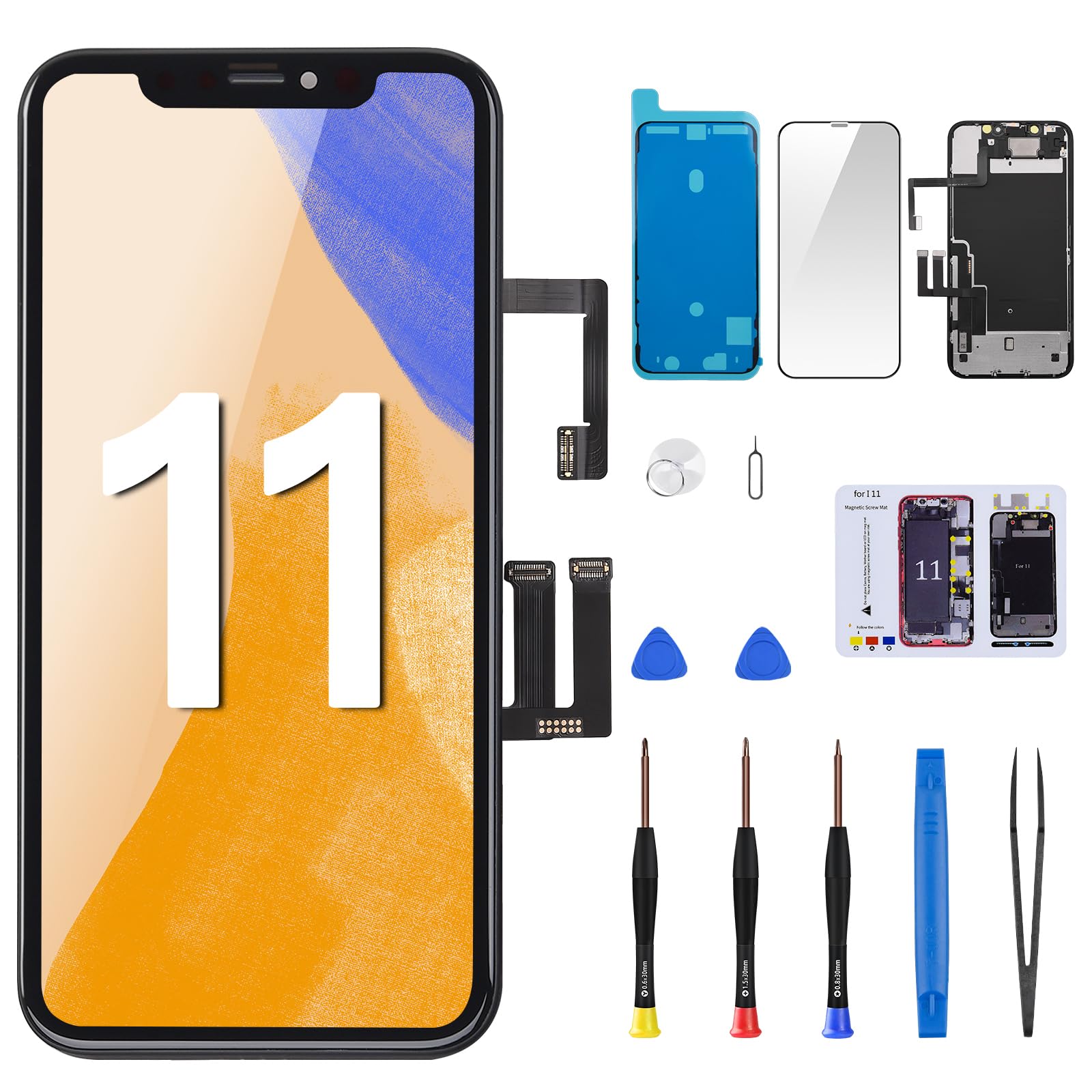 for iPhone 11 Screen Replacement with Front Speaker Proximity Sensor 6.1" 3D Touch LCD Display Digitizer Full Assembly Glass Fix Tools Waterproof Adhesive Repair kit for A2111 A2221 A2223
