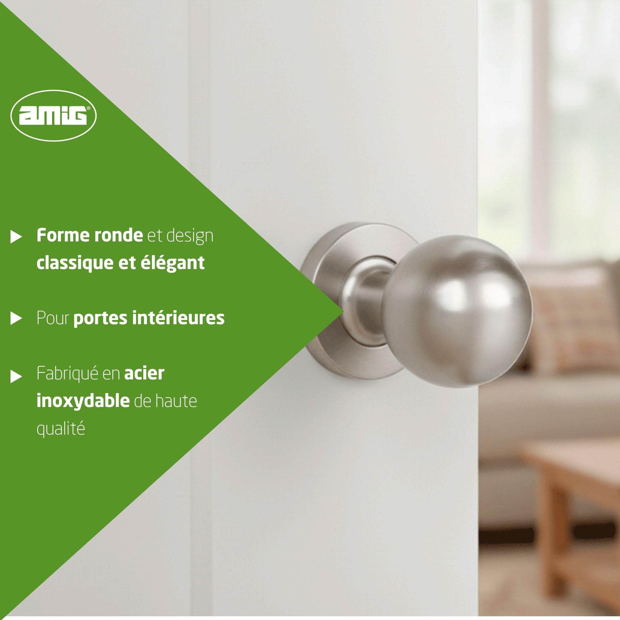Amig – Bouton/Poignée ronde pour porte intérieure – Mod. 11GR – Prise ergonomique – Rosace ronde – Acier inoxydable 18/8 mat – Ø50 x 78 mm