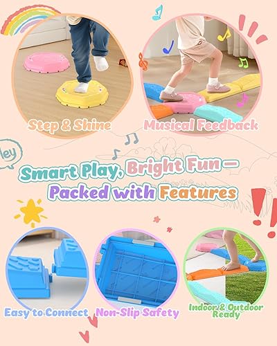 Miniatura 2 de Holyton Haz de equilibrio con luz musical y piedras para niños pequeños, 13 piezas, piedras de equilibrio de plástico antideslizante apilables para