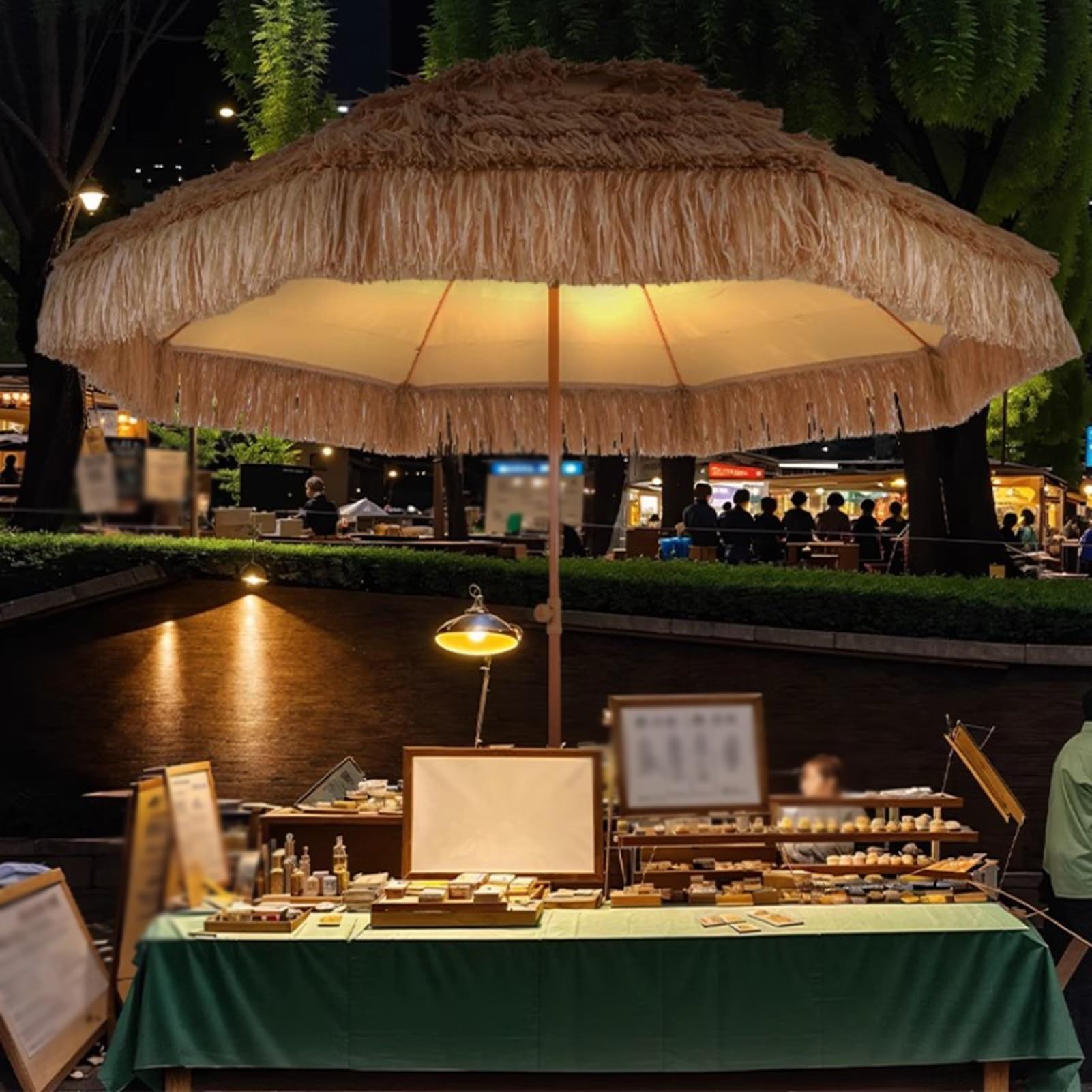Parasol Tiki 2 Poziomami Strzechy, Parasol Ogrodowy na Hawajach z 8 Żebrami, Składany Parasol Plażowy, Ochrona Przed Słońcem Hydrofobowy