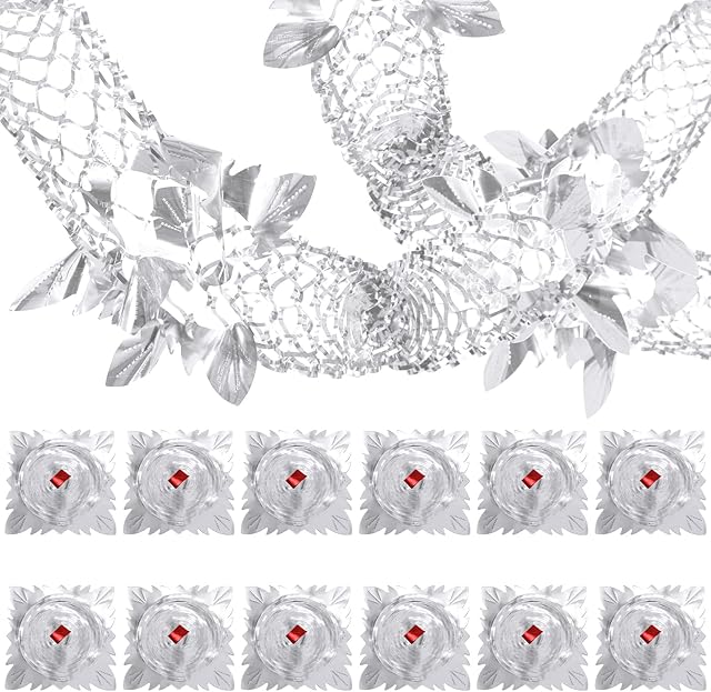 Chunyin 118 Feet Christmas Large Square Foil Garland Christmas Swirl Hanging Ceiling Garlands Festive Hanging Decor for Xmas New Year Birthday Party Wedding Supplies Indoor Outdoor (Silver)
