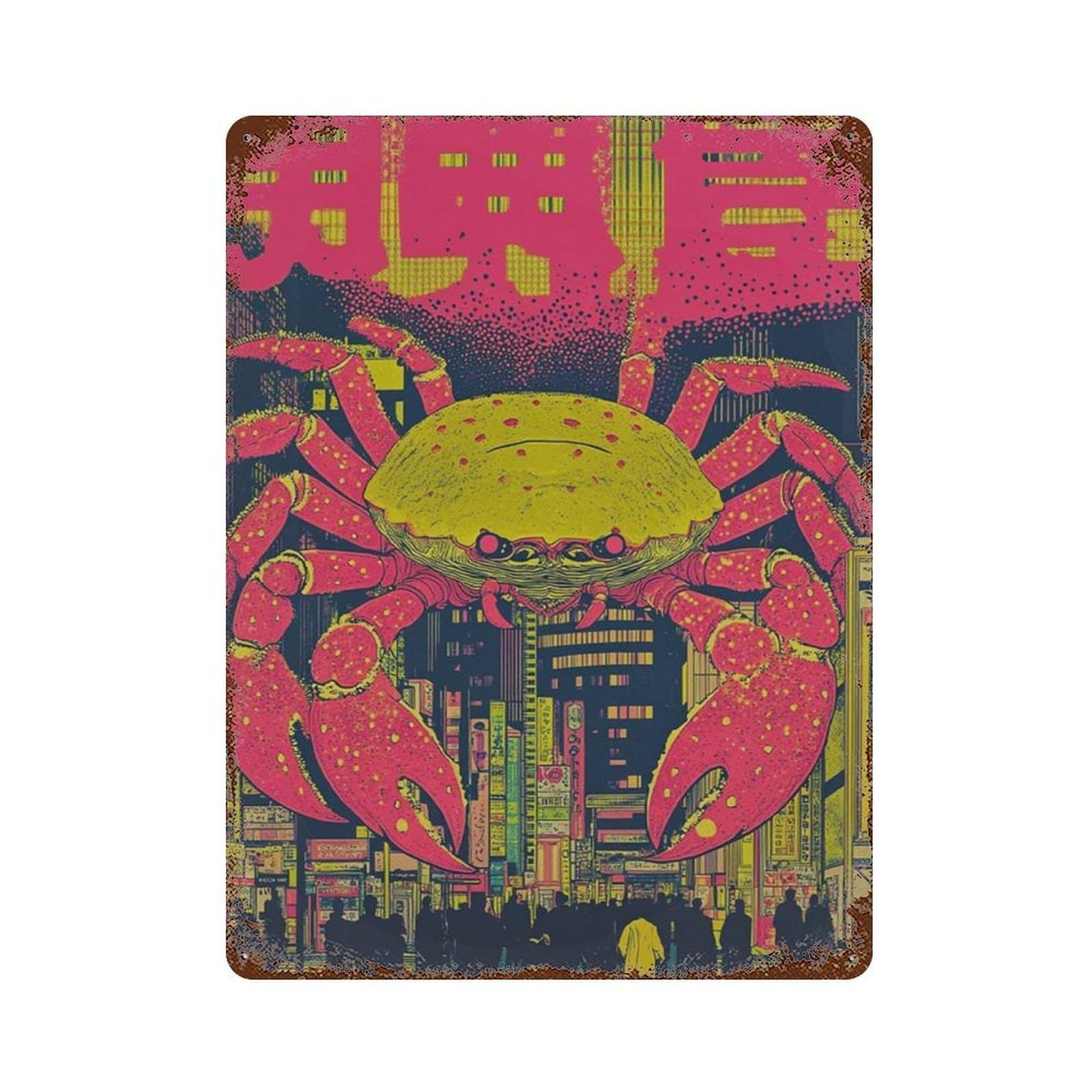 xiaoxiaoshen Giant Crab Tokyo Street Japanese Urban Bold Neon Graphic Wall Decor Art Metal Tin Poster Modern Home Decor Art Home Bar Shop Decorations Vintage Sign 40x30cm