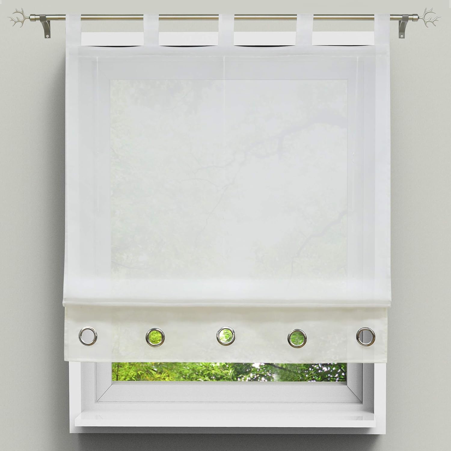 HongYa Raffrollo Transparent 150x45cm - Voile Gardine Mit Wellenmuster - Für Küche & Kleinfenster