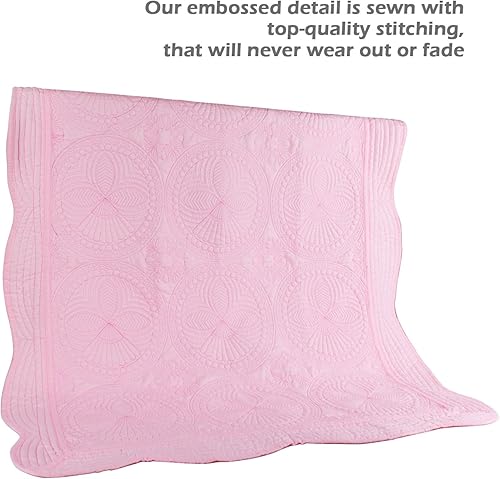 Miniatura 3 de YIQIGO Edredón ligero de algodón en relieve para niños y bebés, para 4 estaciones, festoneado, recién nacido, niño y niña (rosa)