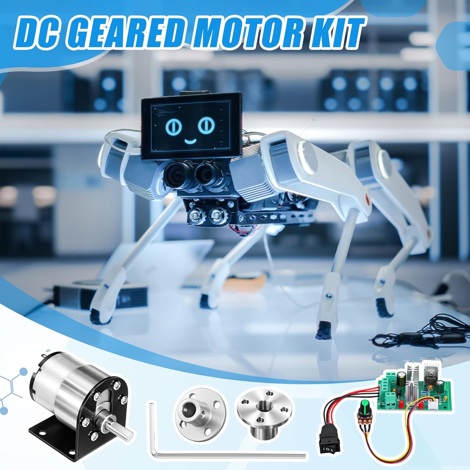 Copkim 12v Dc Geared Motor Kit (60rpm), High-Torque JGB37-520 Motor with CCM6N DC PWM Speed Controller, 6mm D-Shaft Flange and Bracket