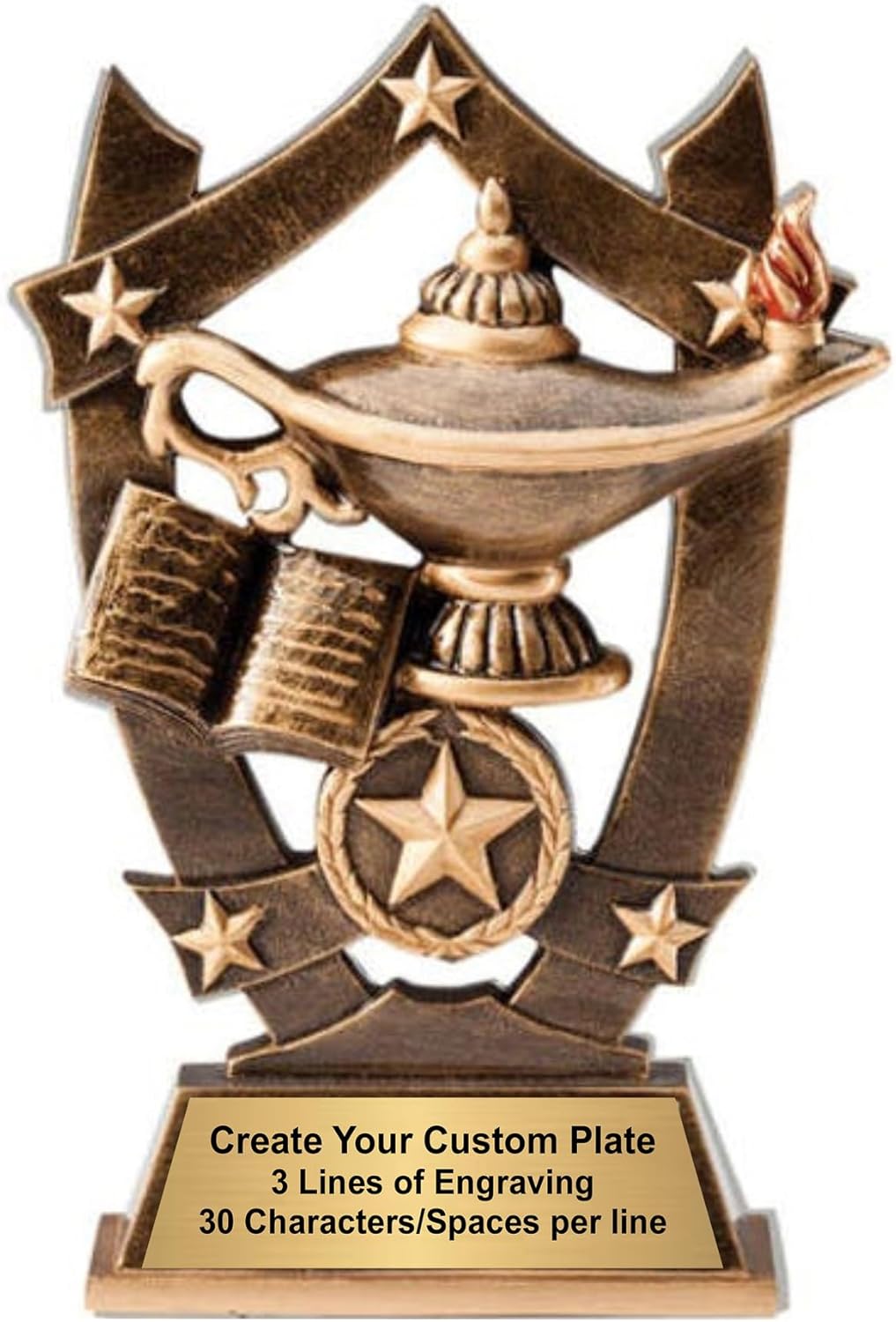 Decade Awards Stars Academic Trophy - Gold Lamp of Knowledge Award - Custom Engraved Scholar or Graduation Trophy - Education Recognition Prize - Customize Now (6.25 Inch Tall)