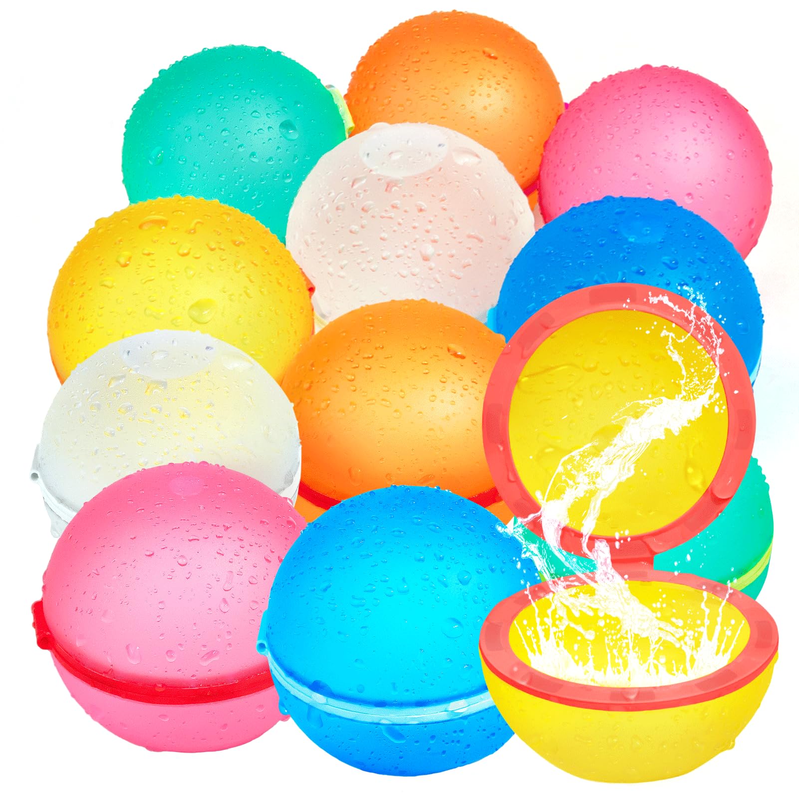 Reusable Water Balloons,Silicone Refillable Water Balloons Bombs Quick Fill & Self Sealing Magnetic-Water Toys for Kids & Adults Summer Games,Water Balls(12PCS)