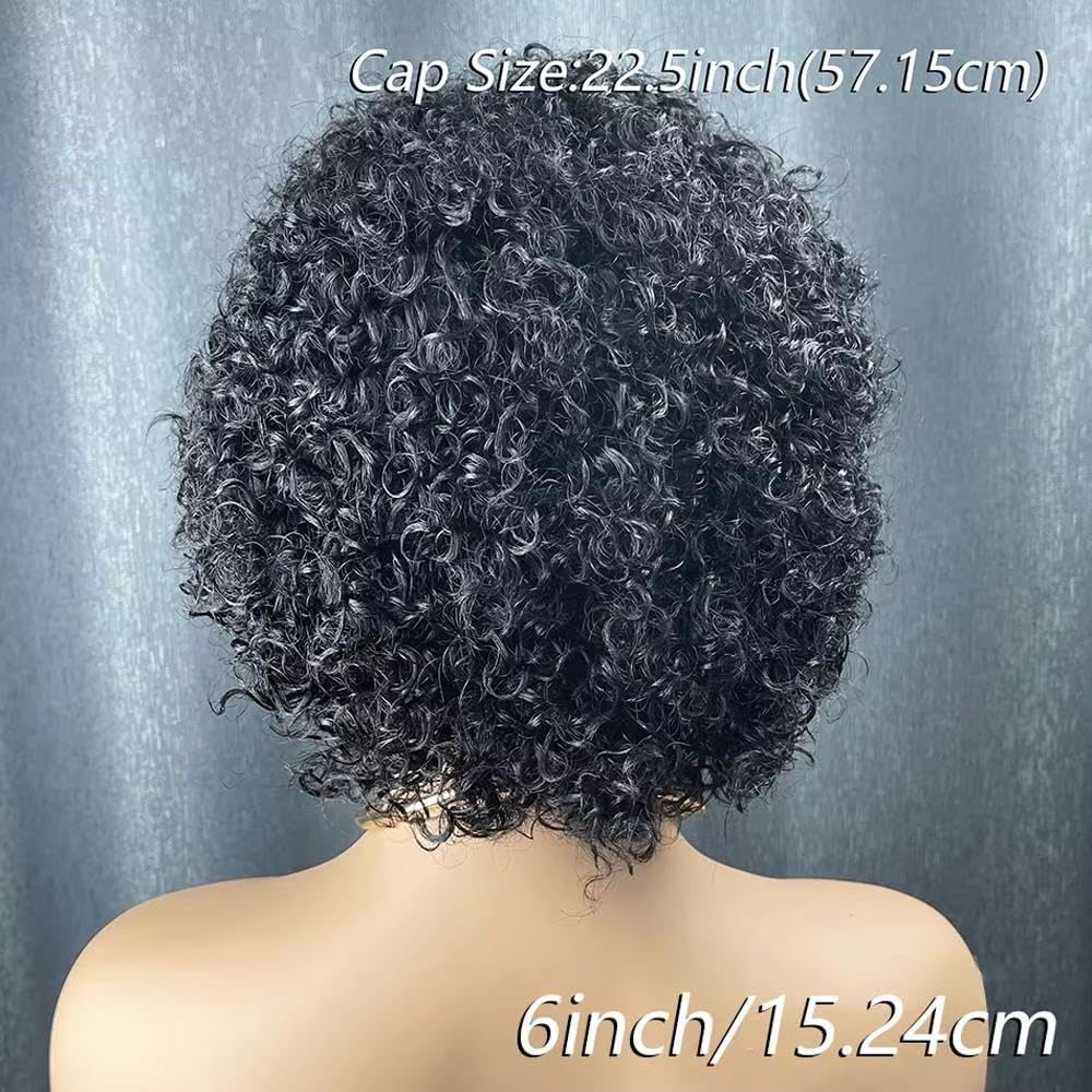 Haarpflege Kurze Schwarze Lockige Echthaarperücke Mit Pony Für Schwarze Frauen Maschinell Hergestellt
