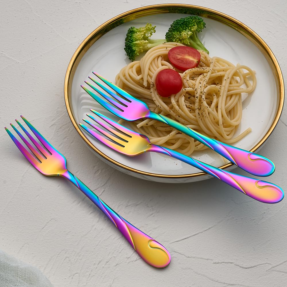 Rainbow Dinner Fork Set, 7.8-inch Stainless Steel Flatware Forks, Shiny Rainbow Metal Table Forks Silverware, Set of 6 — Amazon image 5