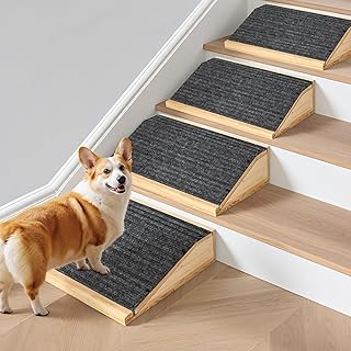 4-Pack Wooden Dog Ramp for Stairs, Anti-Slip Pet Steps for Small Dogs with Carpet