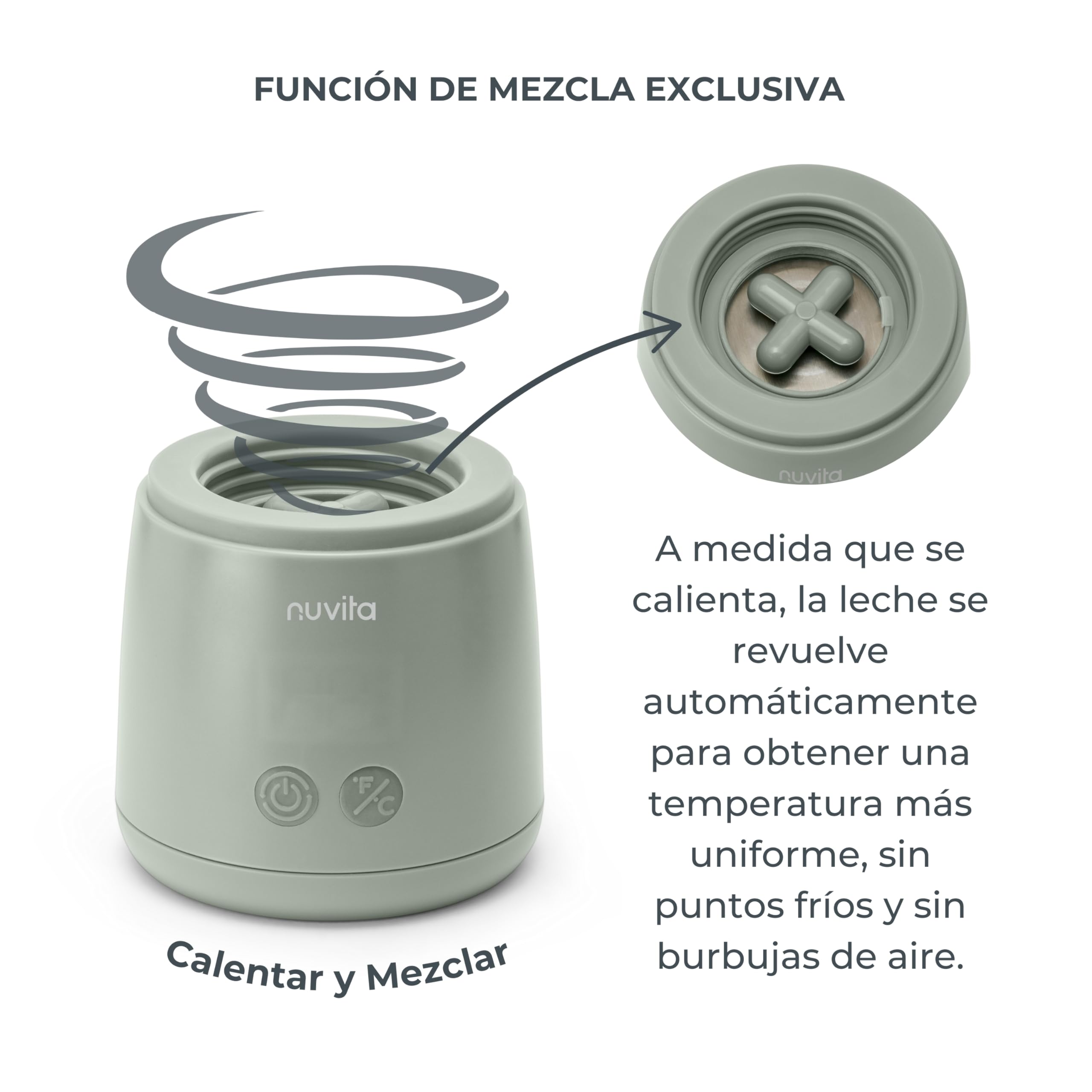 Nuvita 1163 Warm’n’Mix Calentador de Biberones Portátil con batería y Función de Calentamiento y Mezcla – Calentamiento Rápido en 3 Minutos, 4 Configuraciones de Temperatura, Compatibilidad Universal