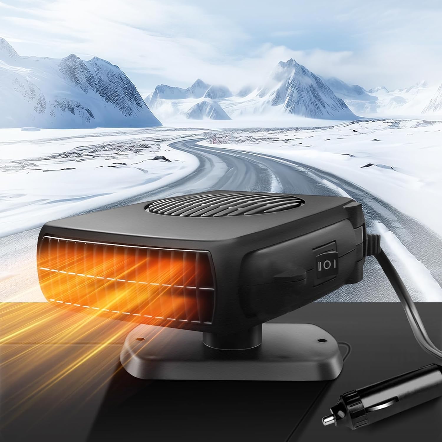 Chauffage de Voiture, 12V 200W Portable Chauffage Rapide - Dégivreur 2 en 1 - Chauffage et Refroidissement de Pare-Brise de Voiture - Se connecte à l'allume-Cigare - pour Voitures, SUV