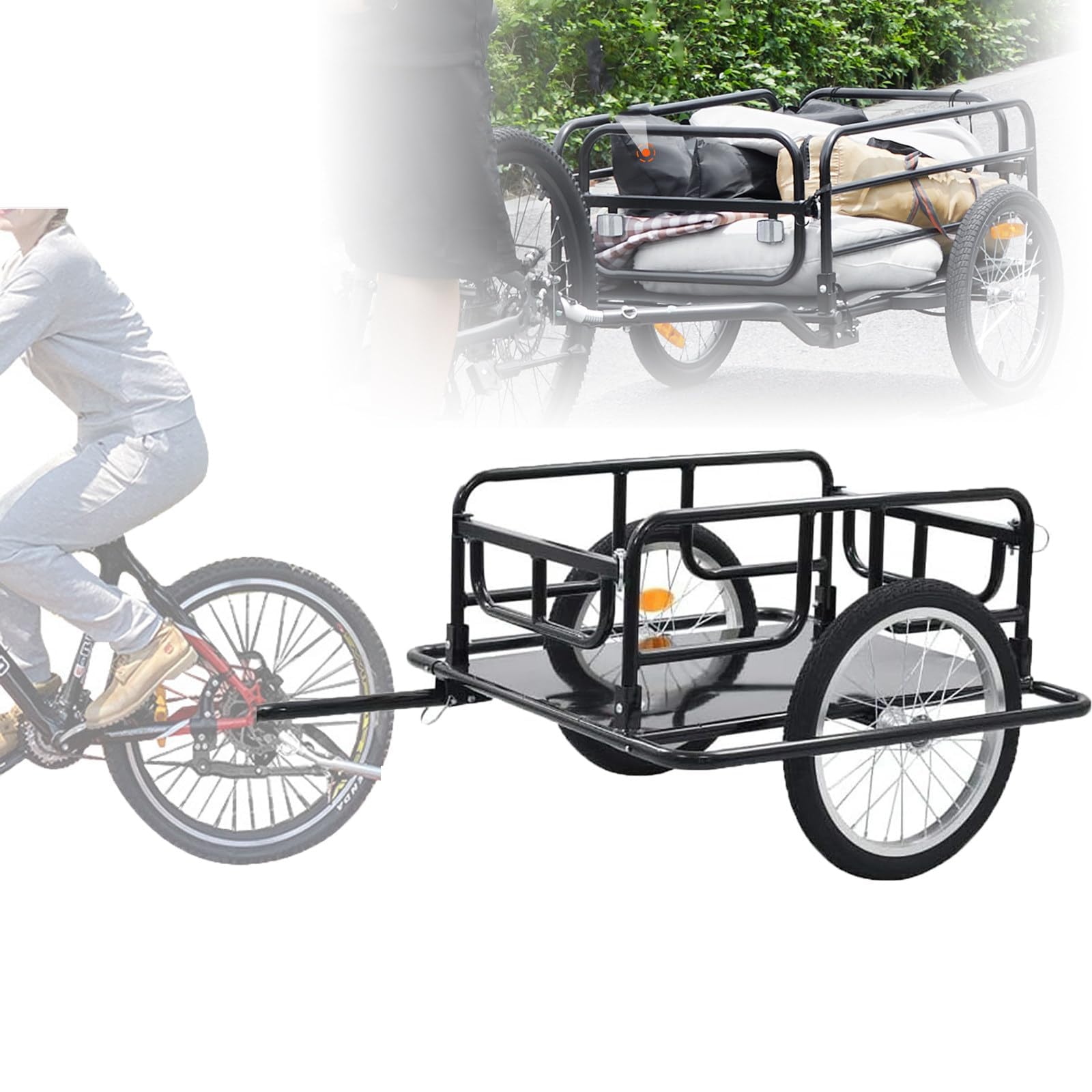 Remolque de carga universal para bicicleta con diseño plegable, resistente para transporte de alta capacidad, ideal para aventuras al aire libre y viajes diarios