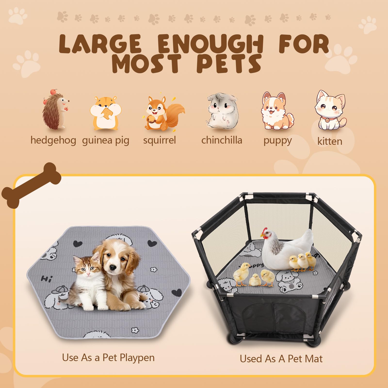 Caja hexagonal para partos extra altos + almohadilla de parto para perros grandes y pequeños, suministros esenciales para perros, cachorros, 122 x 65 cm, color negro