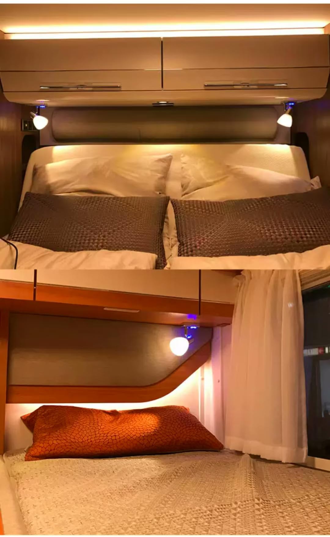 Paquete de 2 luces de lectura para RV con puerto USB, interruptor táctil regulable, luces interiores de RV pantalla de vidrio esmerilado para barco, yate, caravana (cromo)