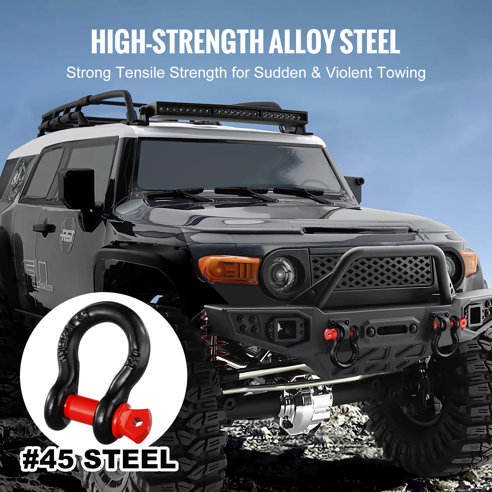 VEVOR Grillete con Anilla en D de 12 mm, 4 Grilletes de Acero de Aleación de 8 T de Resistencia a la Rotura con Pasador de Tornillo de 15 mm, Grillete de Recuperación para Camión, Jeep, Negro