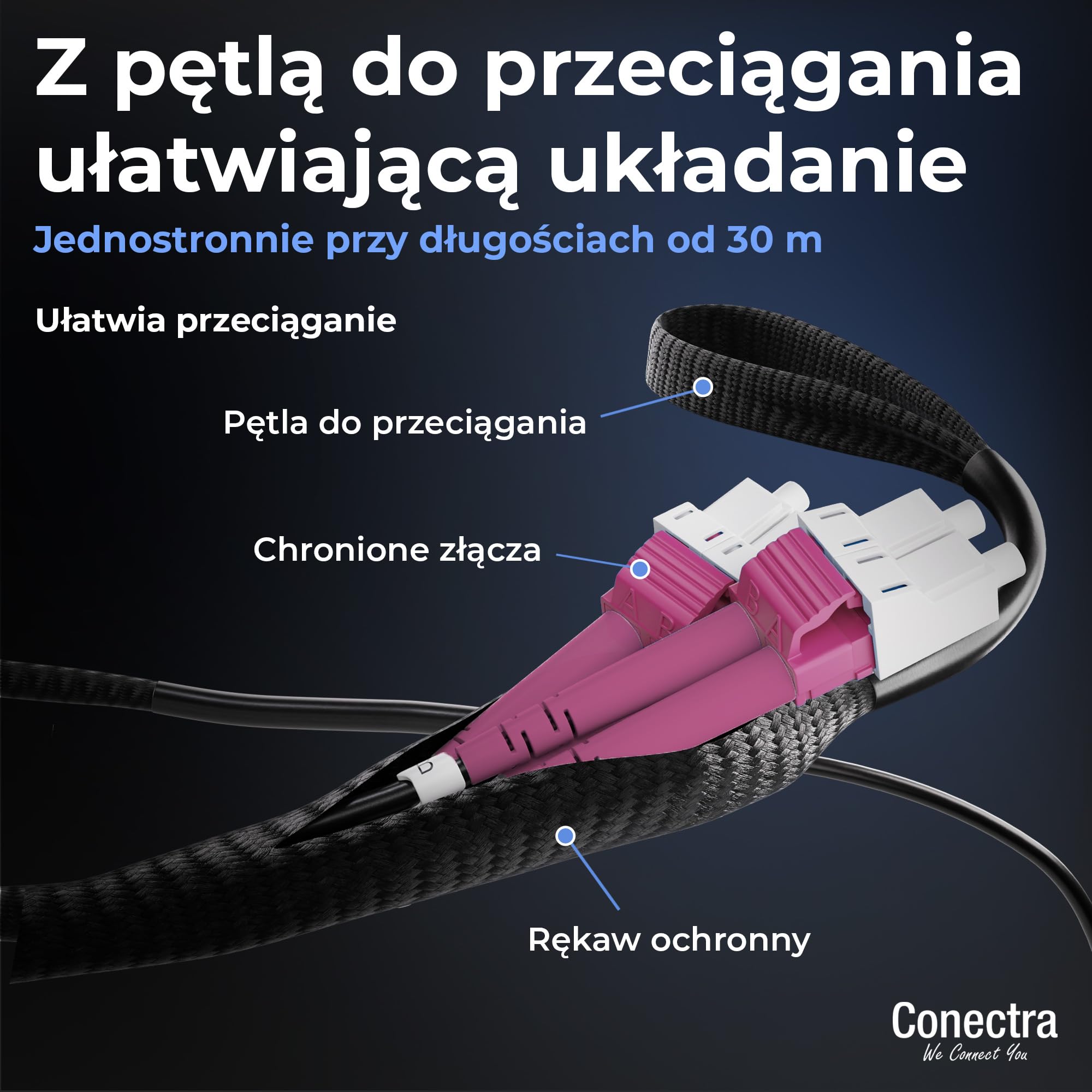 50m Pancerny Kabel Światłowodowy OM4 4 Włókna LC/UPC ⌀4mm | Wielomodowy 50/125µm, Patchcord Przedłużacz Patch, Breakout bez Spawów, Wewnętrzny/Zewnętrzny, Czarny, LSZH