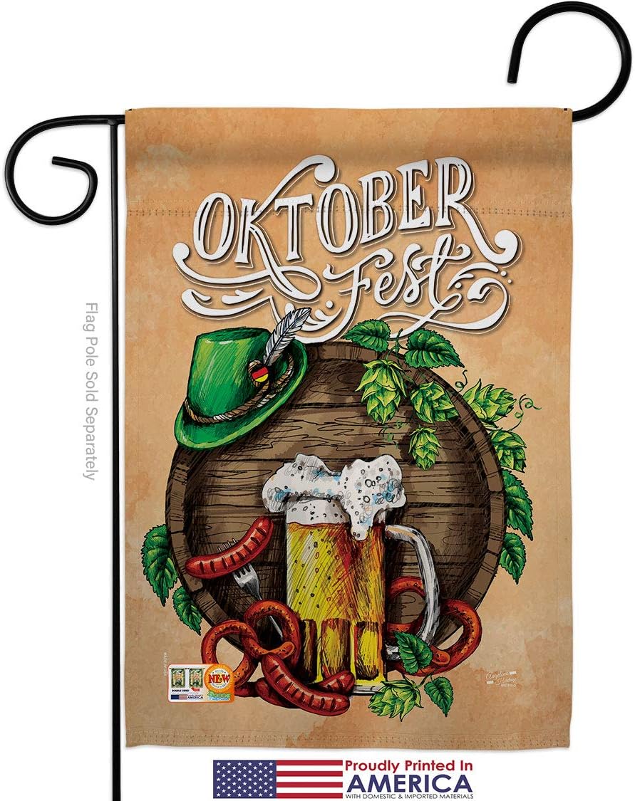 Oktoberfest Festival Garden Flag Set Wood Dowel Beverages Beer Happy Hour Game Pong Party Ale Lager Craft Small Decorative Gift Yard House Banner Made In USA 13 X 18.5