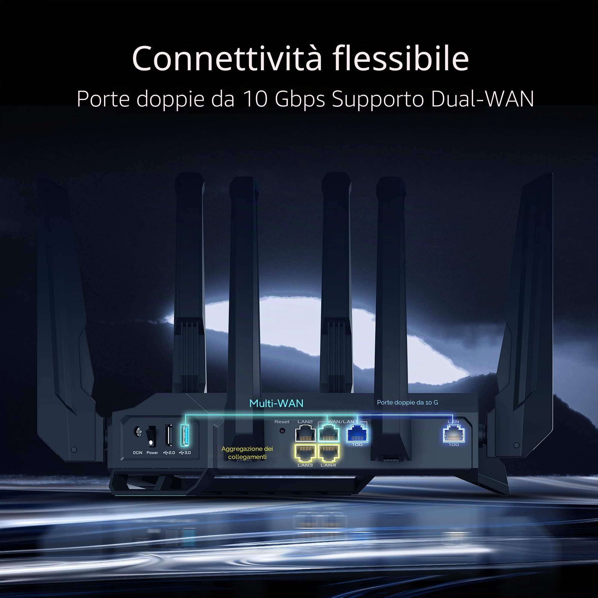 Asus RT-BE96U BE19000 802.11BE Router WiFi 7 a tre bande con supporto a 6 GHz, doppia porta da 10 G, 320 MHz, sicurezza Internet a vita, supporto AiMesh